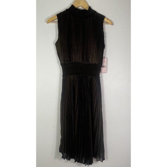 Nanette Nanette Lepore Accordion Pleated Midi Dress Size 4 Black Gold Cocktail - Picture 13 of 16